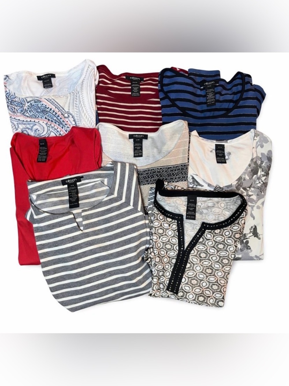 Olsen Tops Lot of 9- Cotton 3/4 & Long Sleeve shirts - Women’s M/L